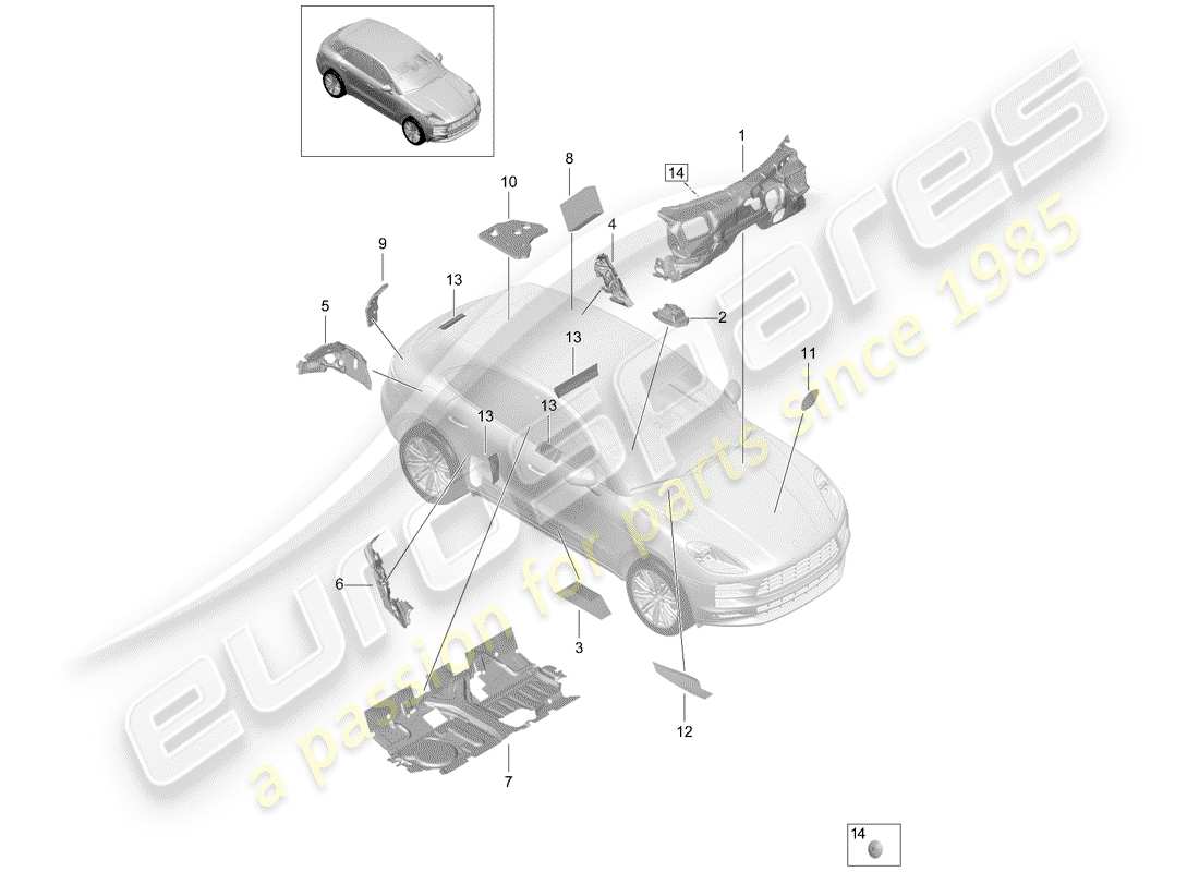 porsche macan (2019) sound absorber part diagram