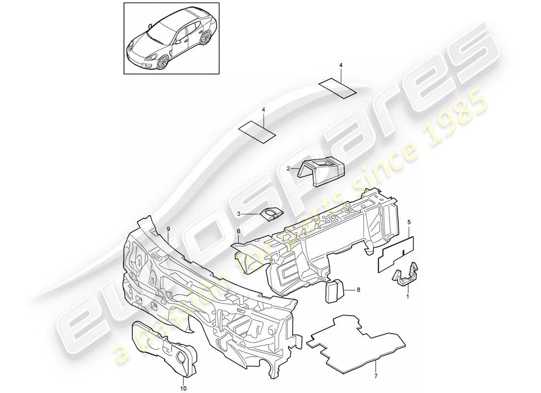 porsche panamera 970 (2010) sound absorber part diagram