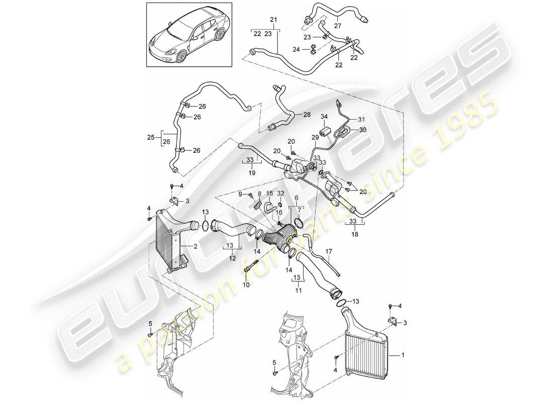 porsche panamera 970 (2010) charge air cooler part diagram