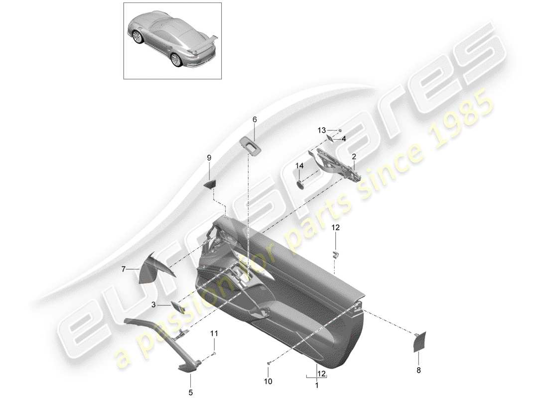 porsche 991r/gt3/rs (2019) door panel part diagram