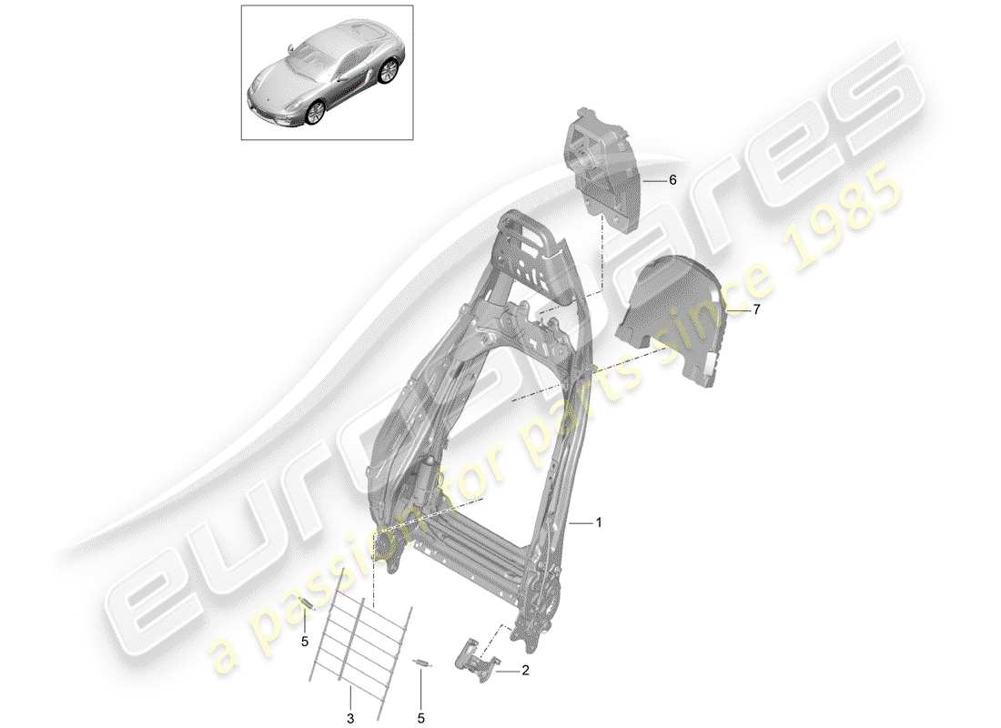 porsche cayman 981 (2015) backrest frame part diagram