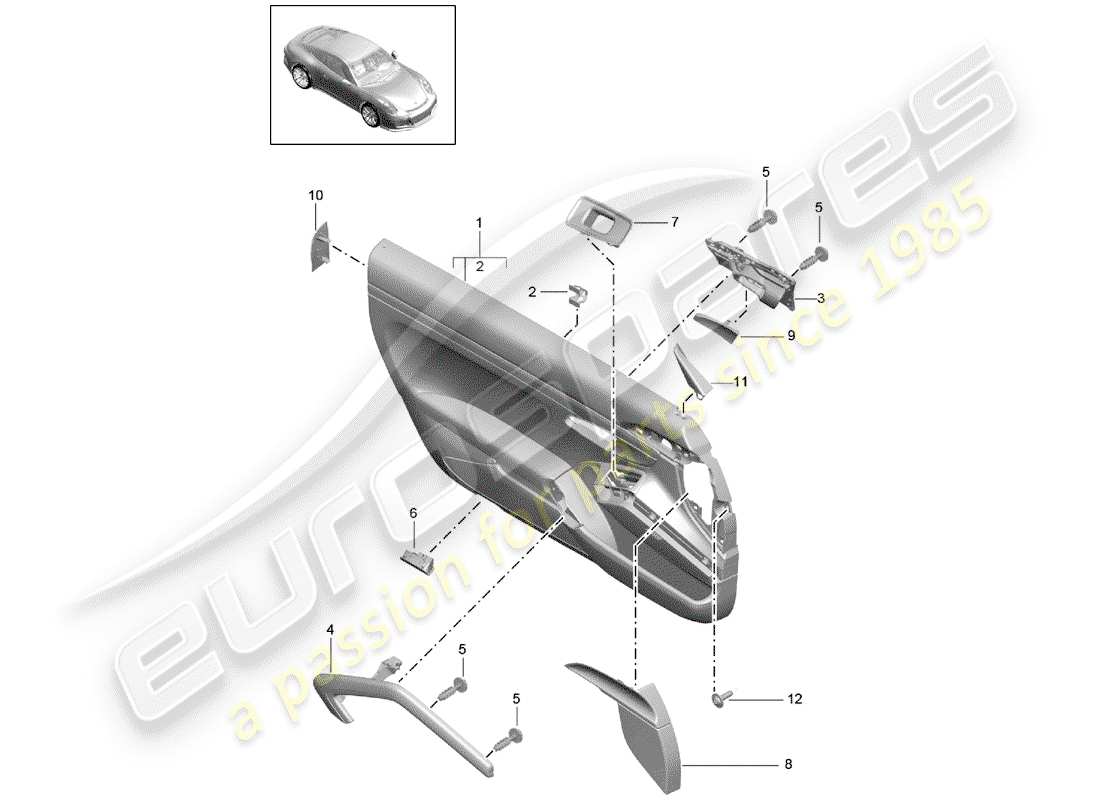 porsche 991r/gt3/rs (2019) door panel part diagram