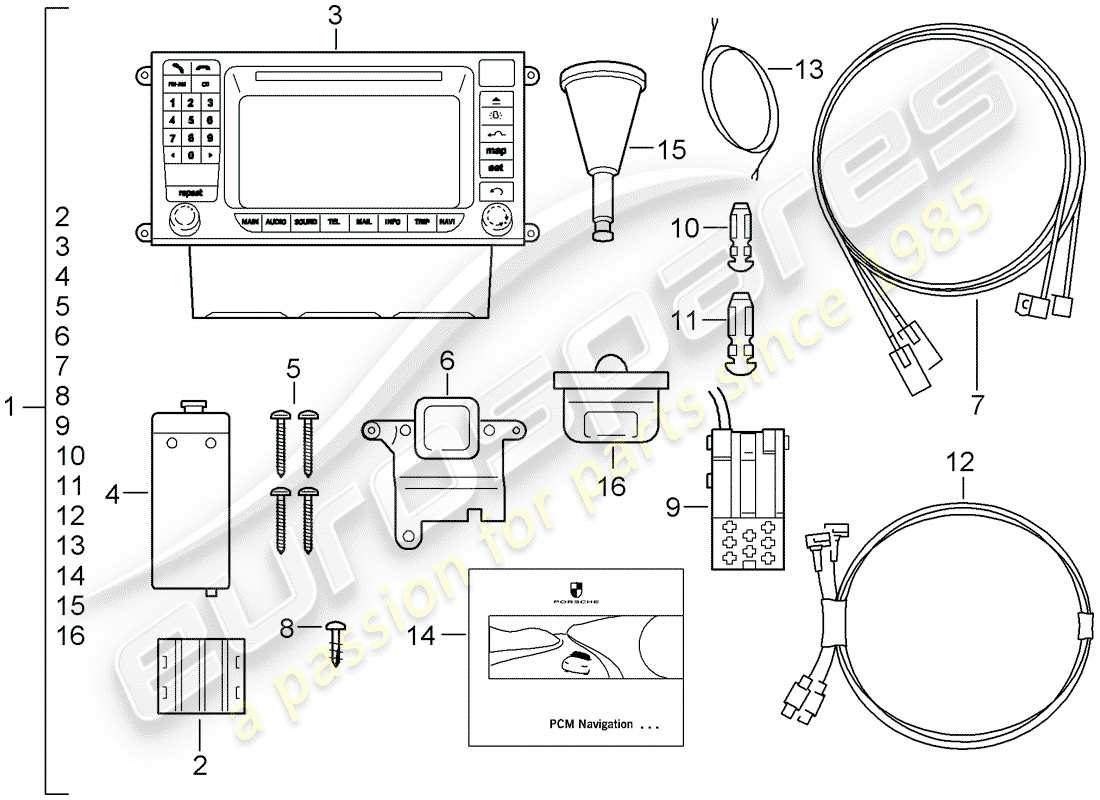 porsche tequipment cayenne (2003) navigation system part diagram