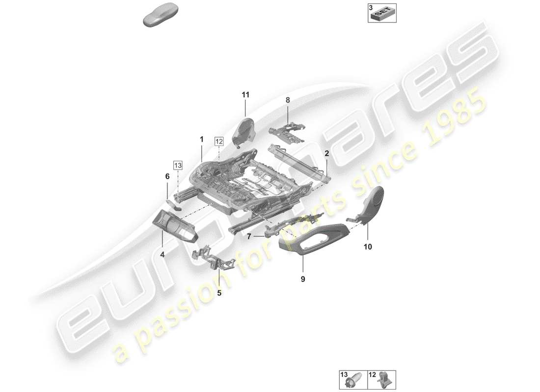 porsche 2019 seat frame part diagram