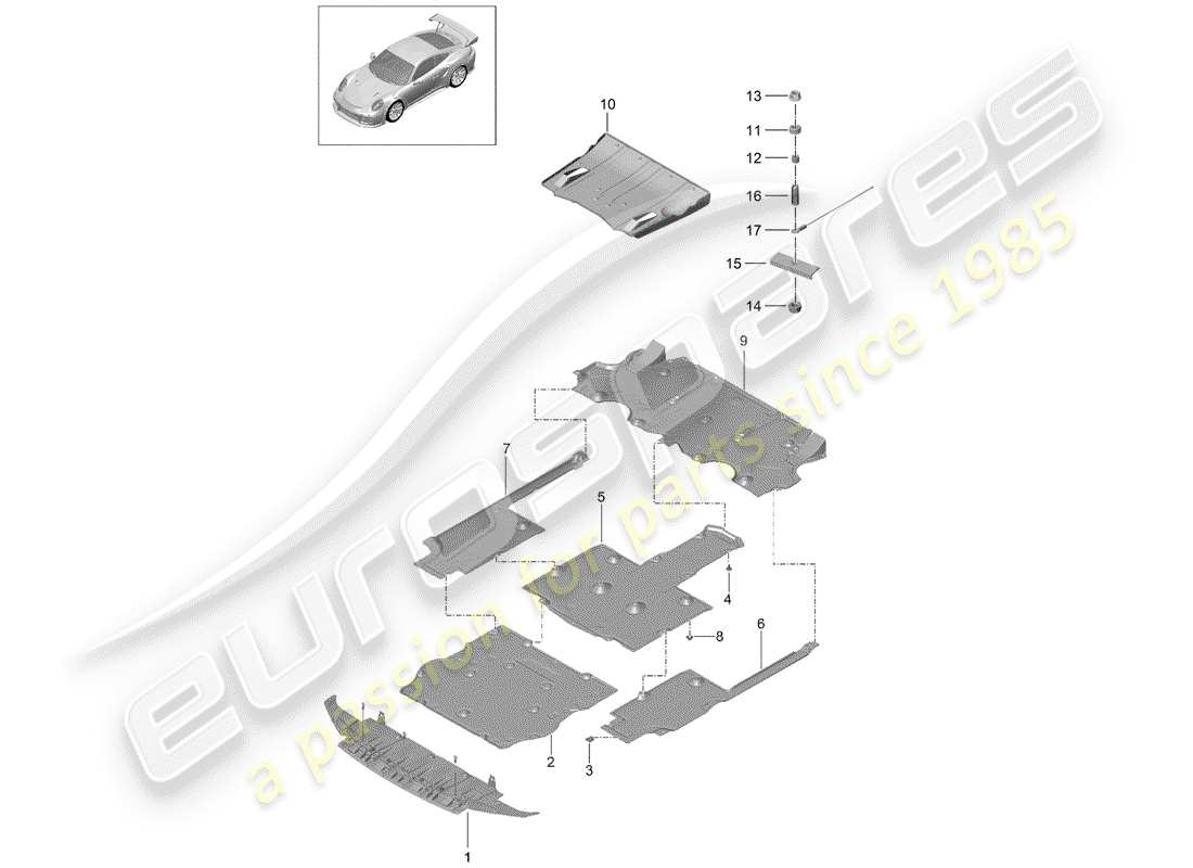 porsche 991 t/gt2rs underbody lining part diagram