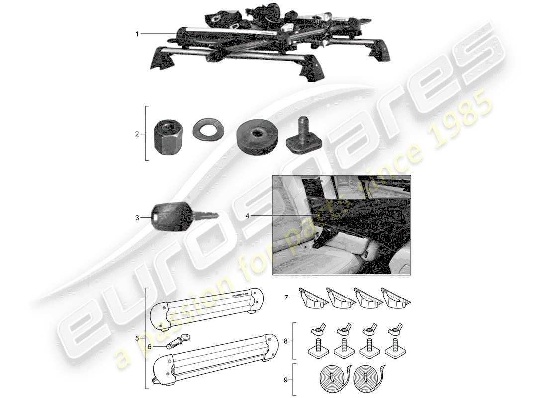 porsche tequipment cayenne (2005) ski holder part diagram