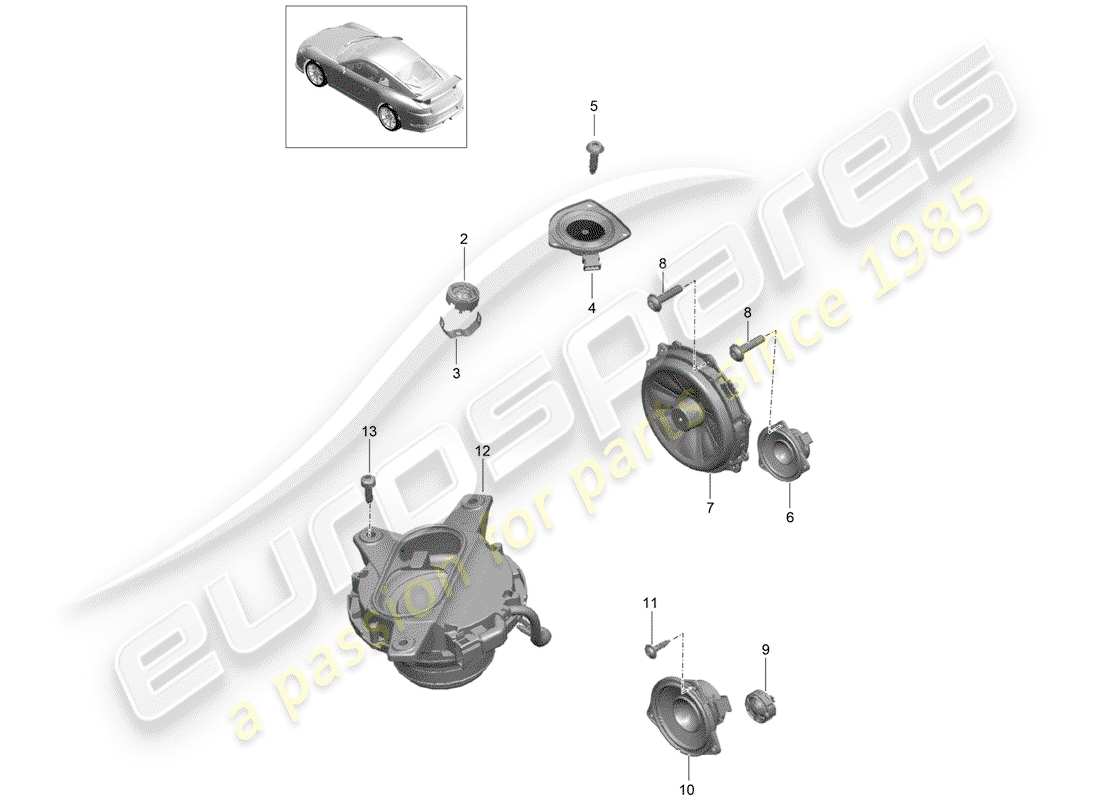 porsche 991r/gt3/rs (2020) loudspeaker part diagram