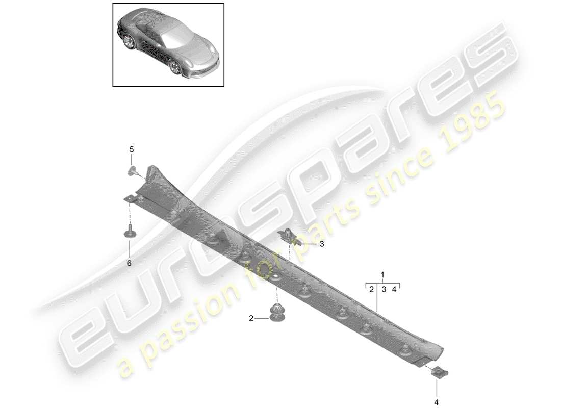 porsche 991r/gt3/rs (2020) side member trim part diagram