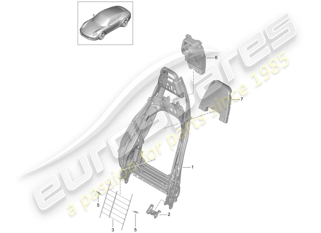 porsche 991 (2014) backrest frame part diagram