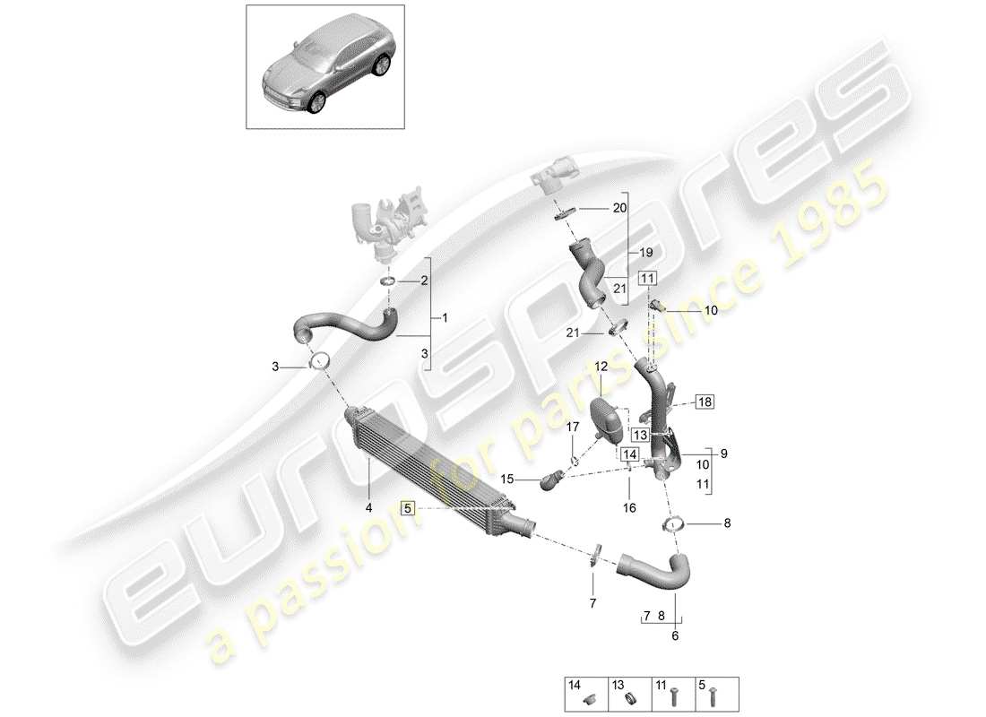 porsche macan (2019) charge air cooler part diagram