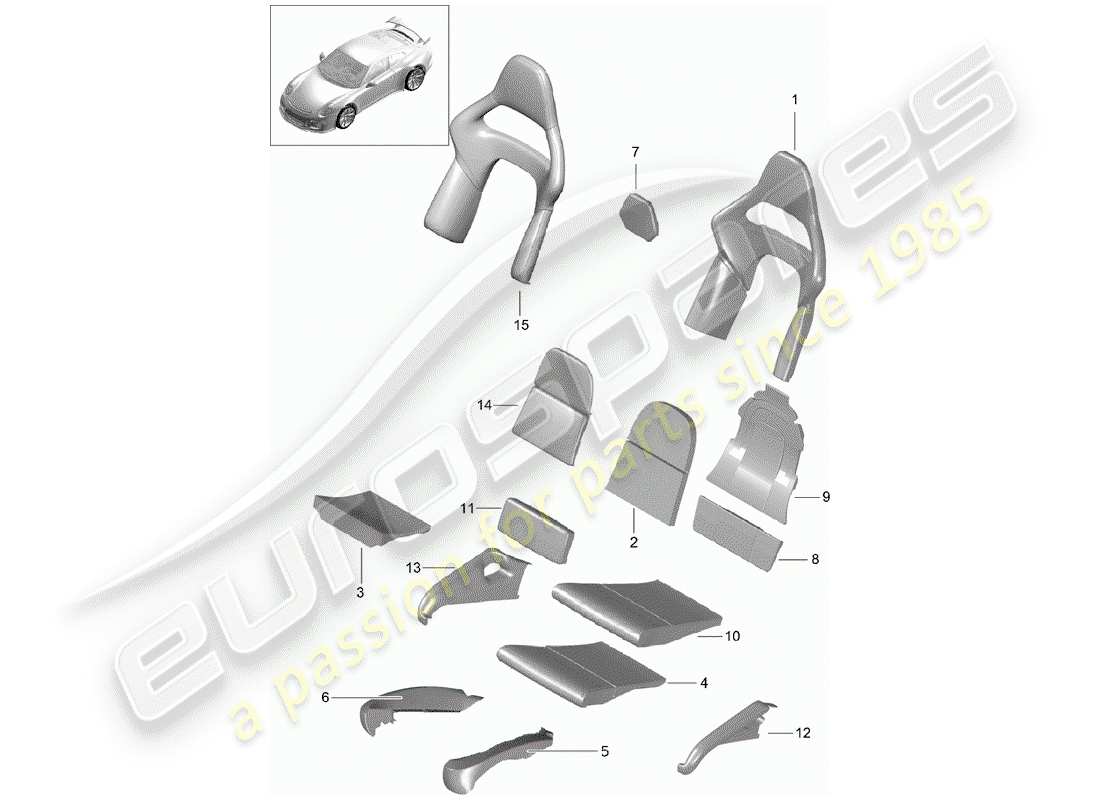 porsche 991r/gt3/rs (2019) foam part part diagram