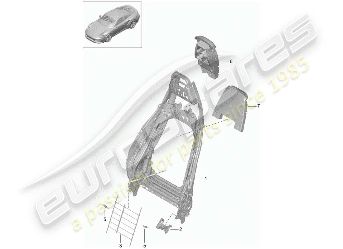 porsche 991 turbo (2020) frame - backrest part diagram