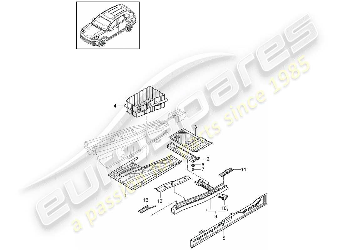 porsche cayenne e2 (2017) floor part diagram