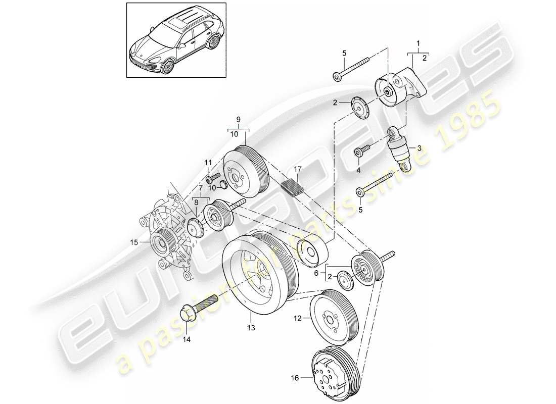 porsche cayenne e2 (2017) belt tensioning damper part diagram