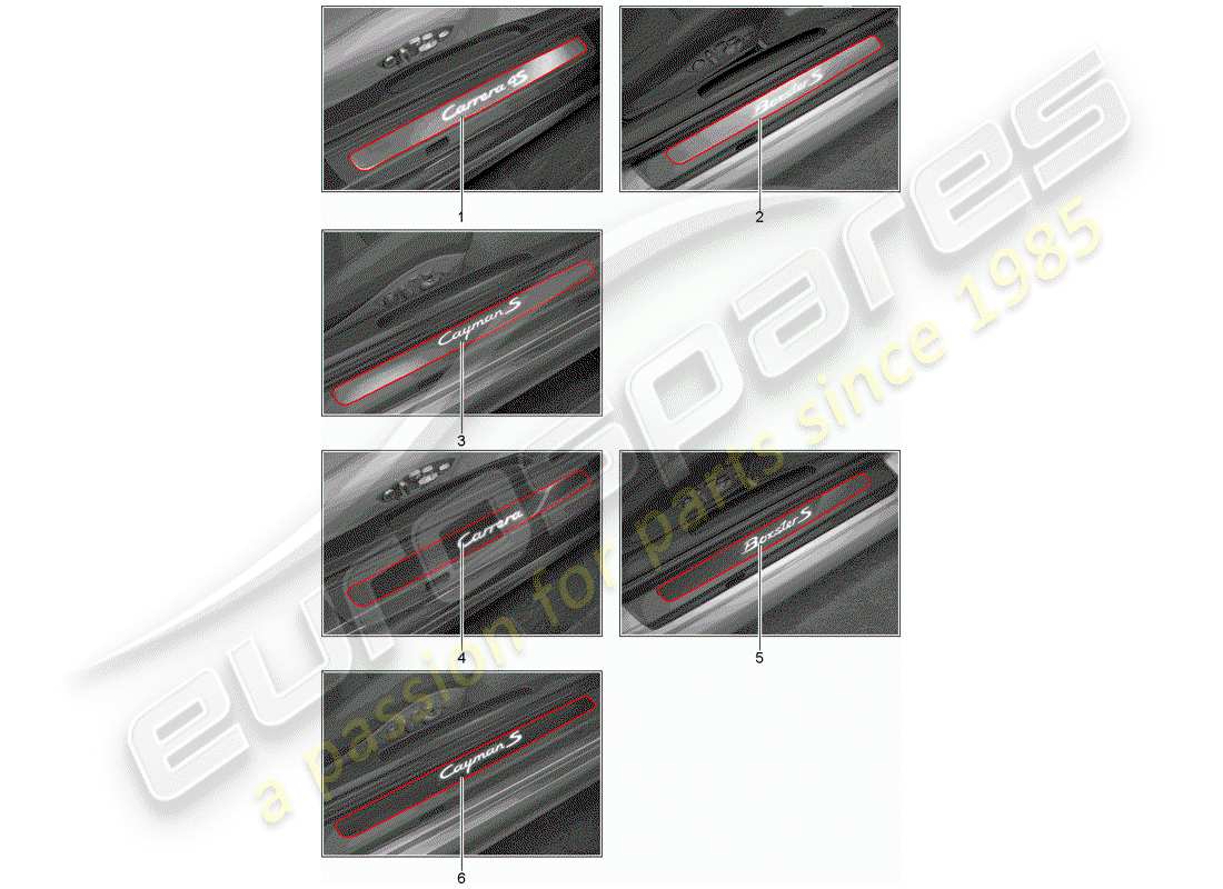 porsche tequipment 98x/99x (2013) scuff plate - sill panel part diagram