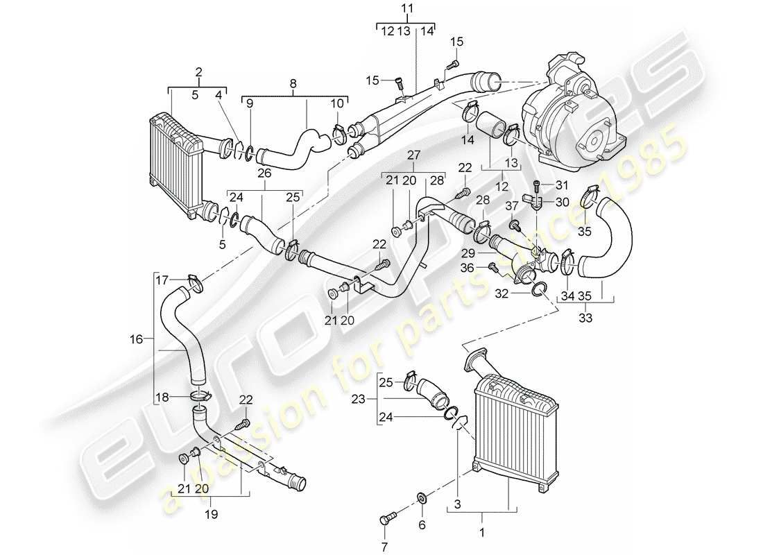 porsche cayenne (2008) charge air cooler part diagram