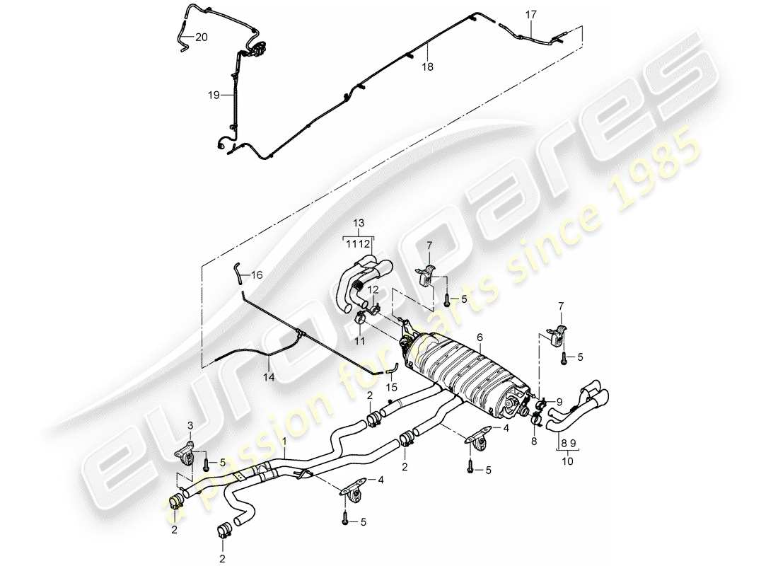 porsche cayenne (2008) exhaust system part diagram