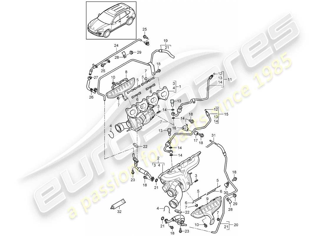 porsche cayenne e2 (2018) exhaust gas turbocharger part diagram