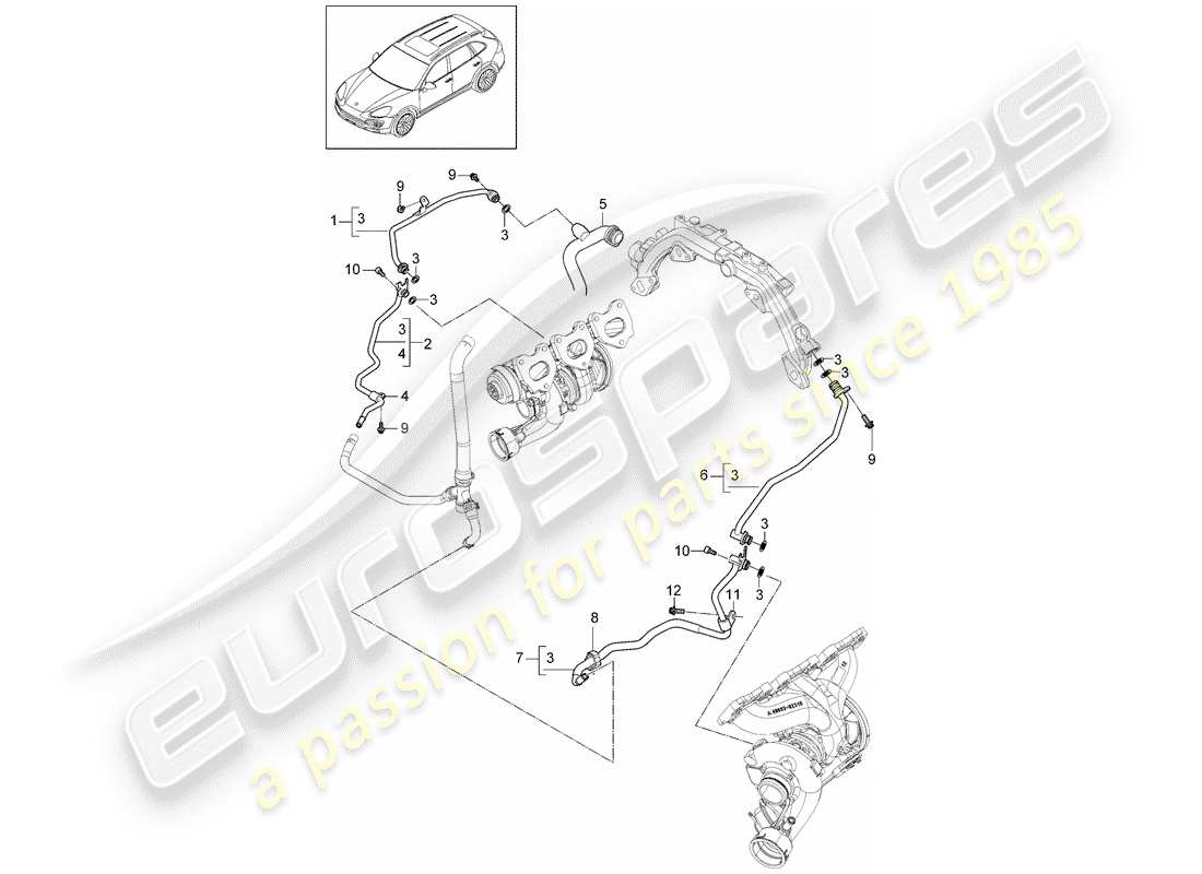 porsche cayenne e2 (2012) water tube part diagram