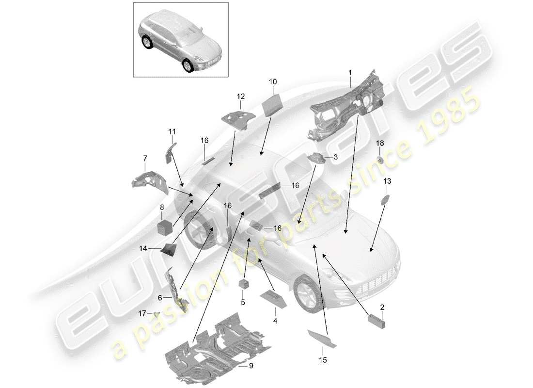 porsche macan (2014) sound absorber part diagram