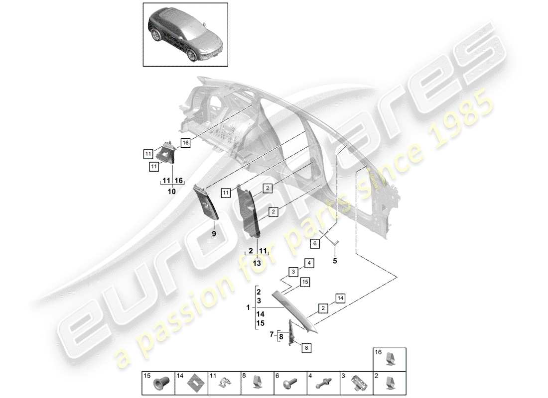 porsche cayenne e3 (2018) pillar trim part diagram