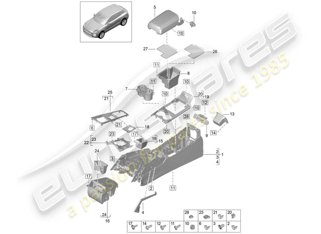 porsche macan (2019) center console part diagram