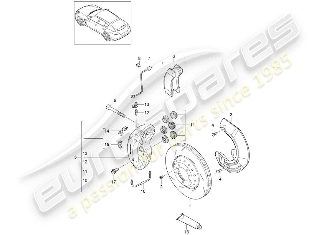 porsche panamera 970 (2010) disc brakes part diagram