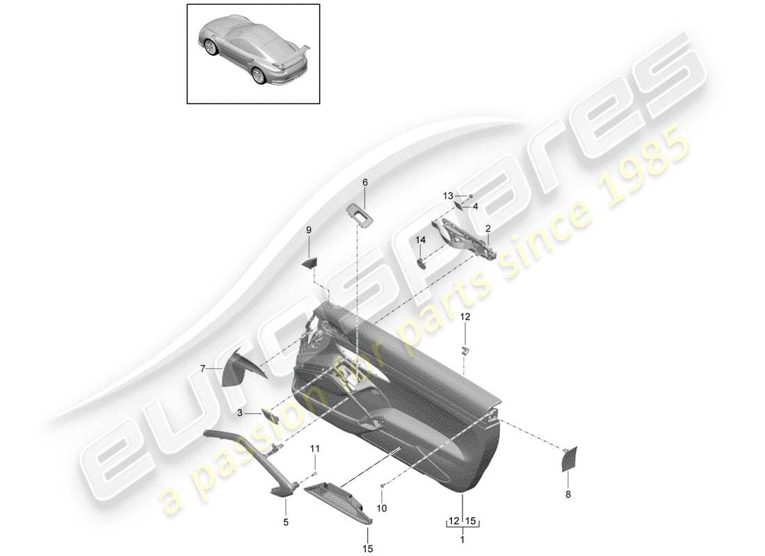 porsche 991r/gt3/rs (2015) door panel part diagram