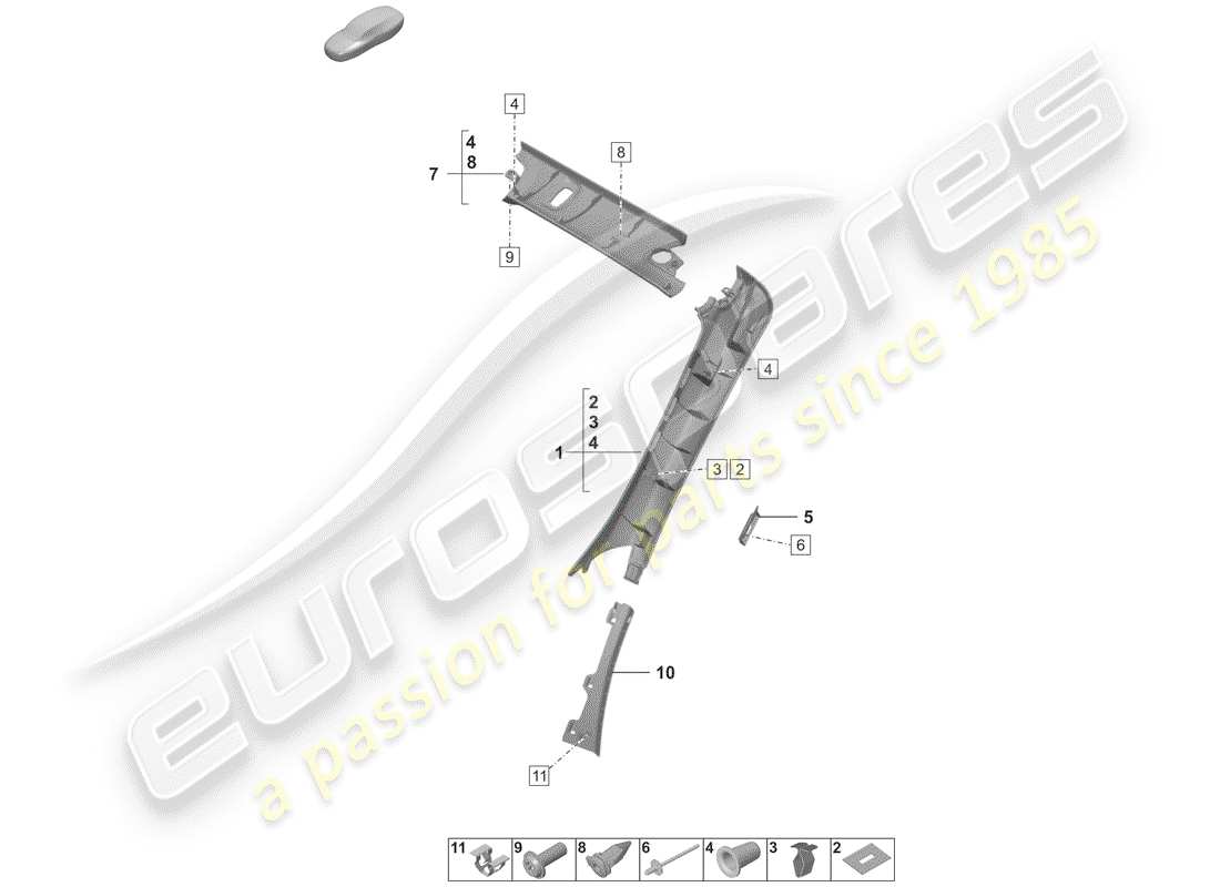 porsche 2019 lining, pillar a part diagram