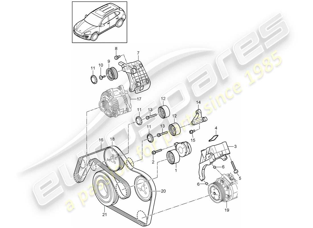 porsche cayenne e2 (2012) belt tensioner part diagram