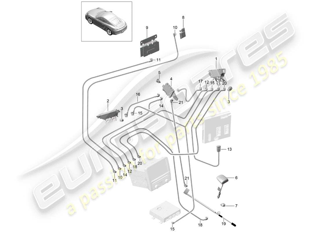 porsche cayman 981 (2015) antenna booster part diagram