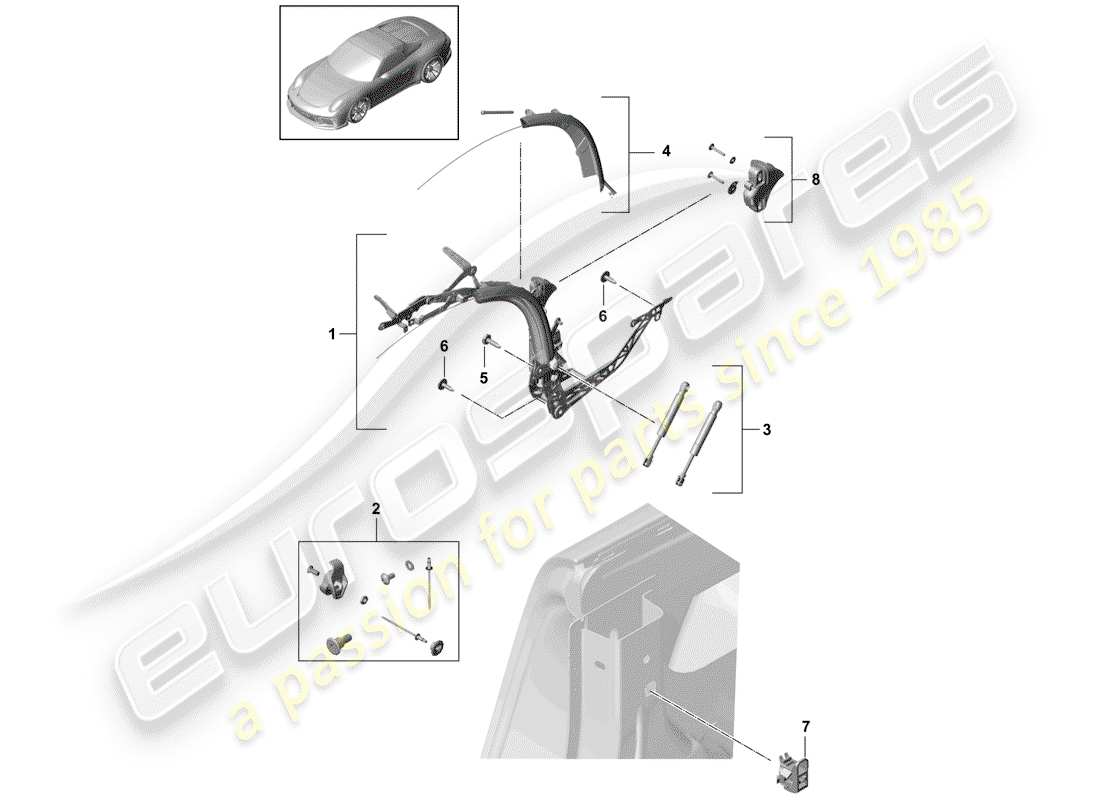 porsche 991r/gt3/rs (2019) top frame part diagram