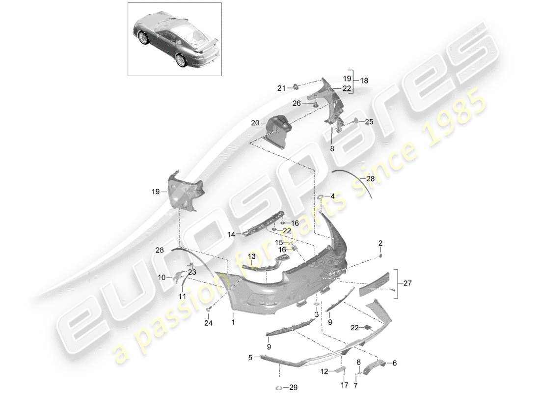 porsche 991r/gt3/rs (2019) bumper part diagram