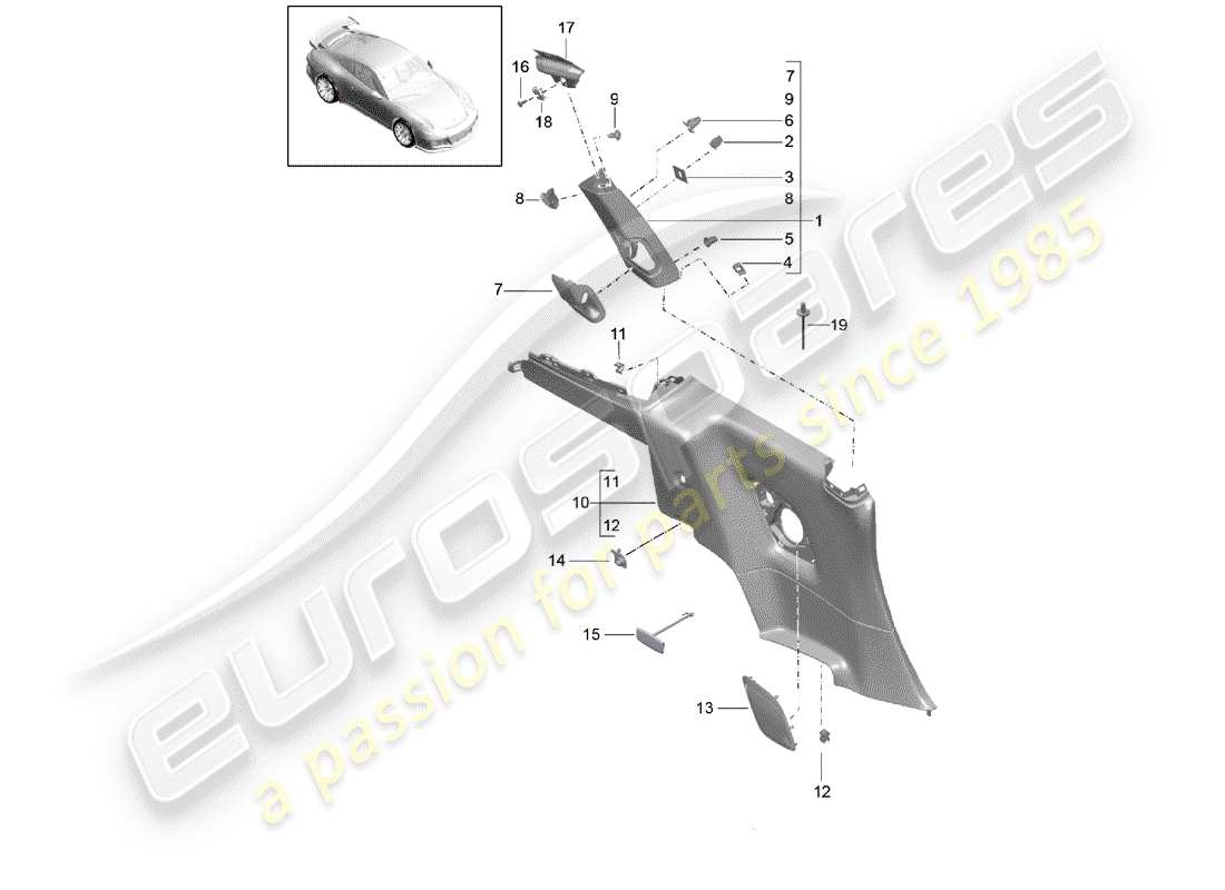 porsche 991r/gt3/rs (2014) quarter trim panel part diagram