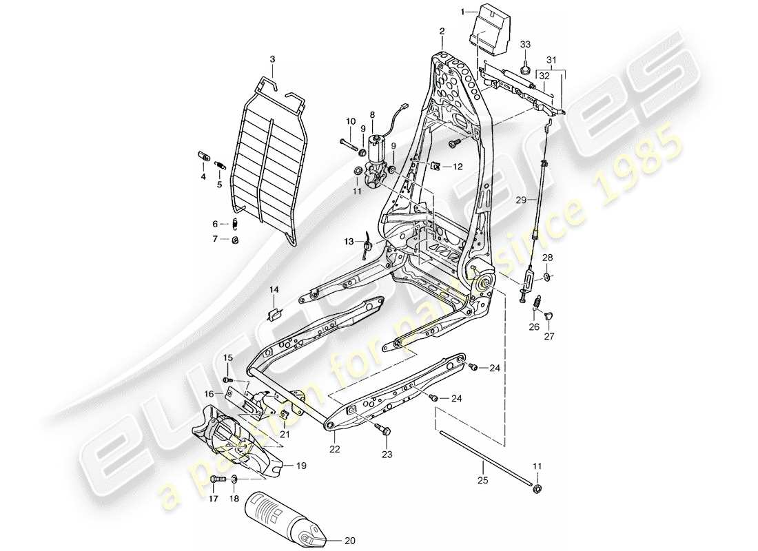 porsche 996 (2000) frame - backrest - frame for seat - sports seat part diagram