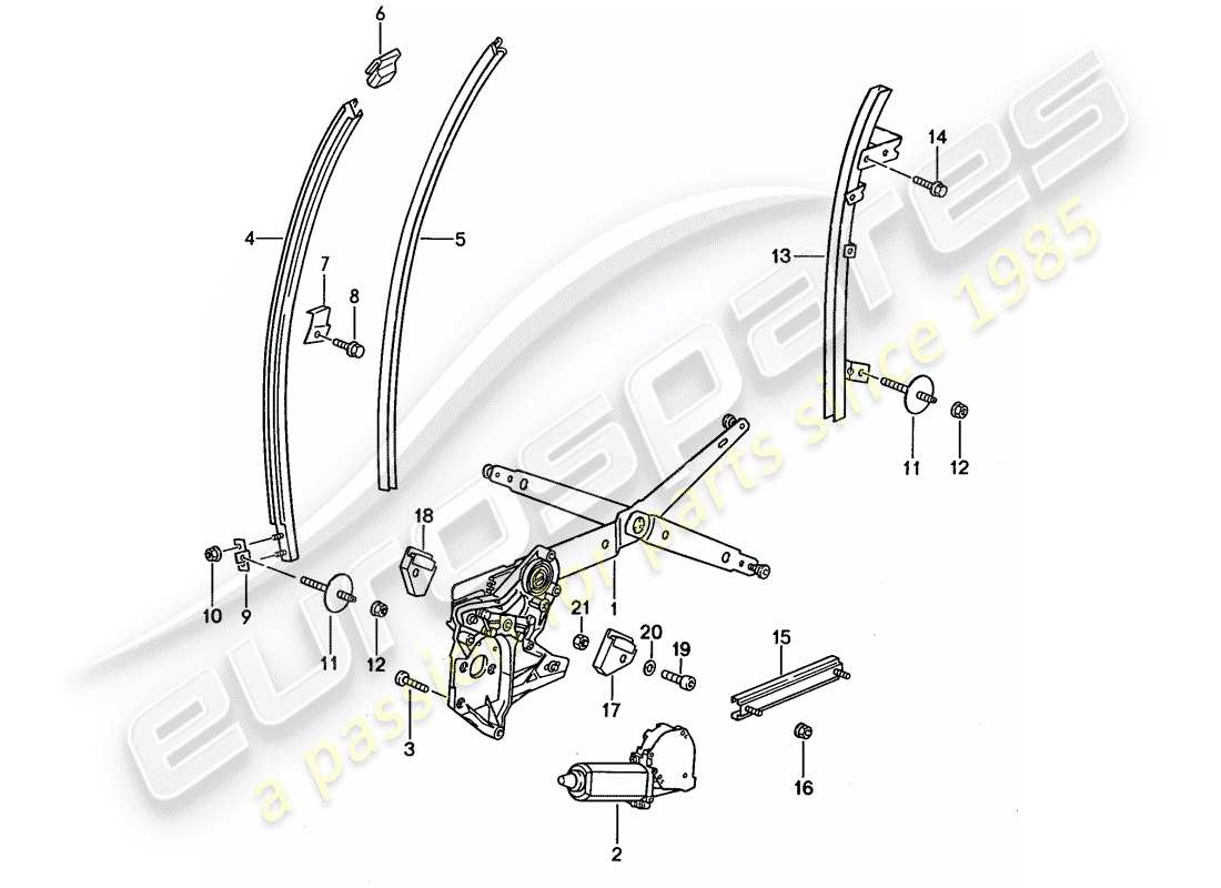 porsche 944 (1989) window regulator - glass channel part diagram