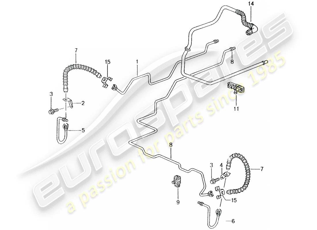 porsche 996 (1998) brake line - underbody - rear axle - vacuum line part diagram