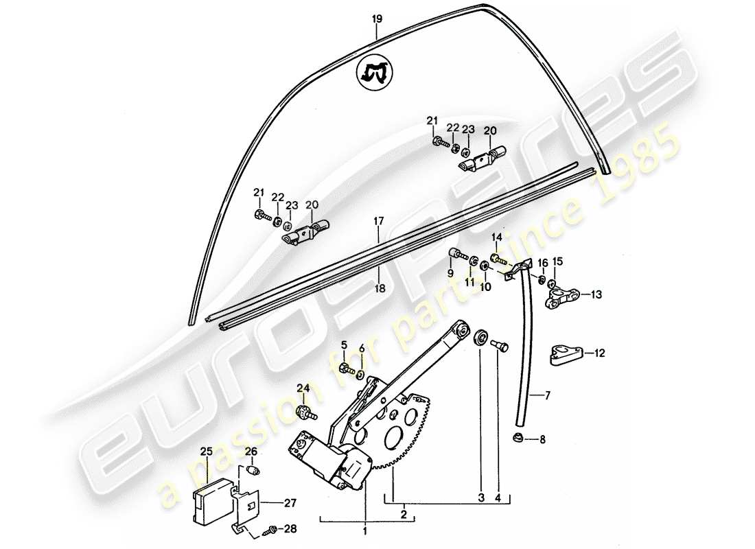 porsche 928 (1994) window regulator - and - accessories part diagram