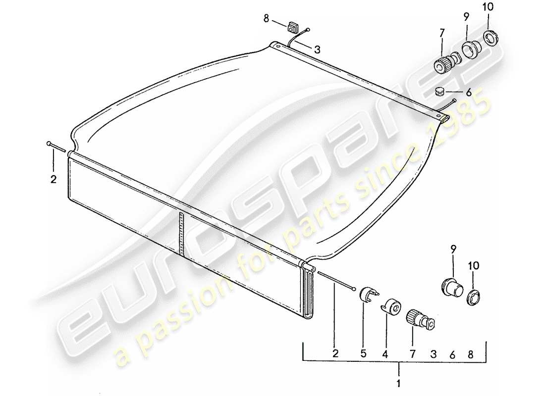 porsche 928 (1987) luggage compartment cover part diagram