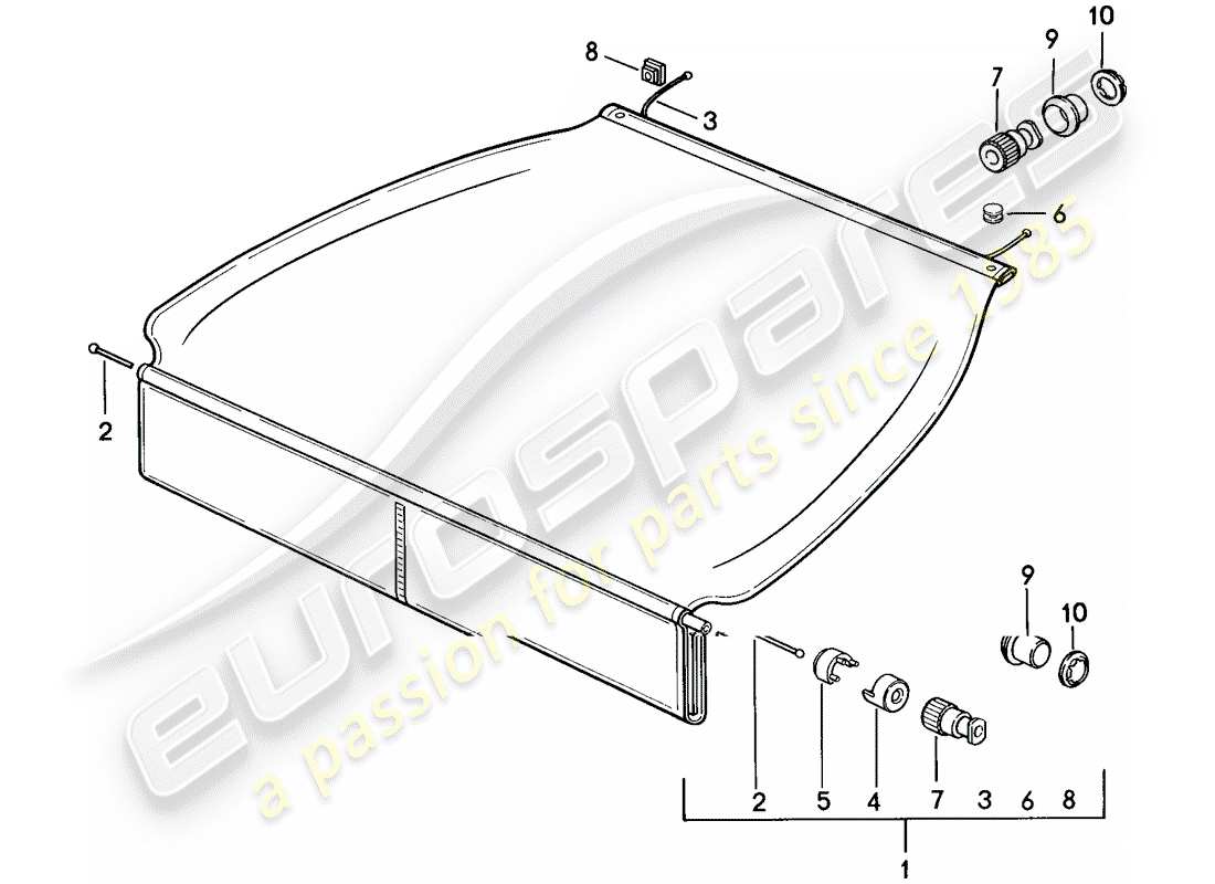 porsche 928 (1983) luggage compartment cover part diagram