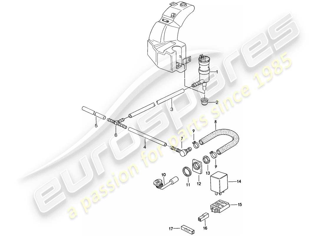 porsche 944 (1982) headlight washer system part diagram