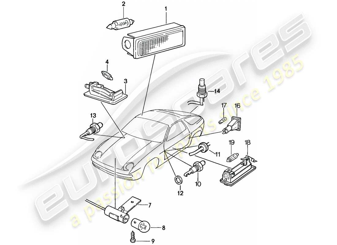 porsche 928 (1986) interior lights part diagram