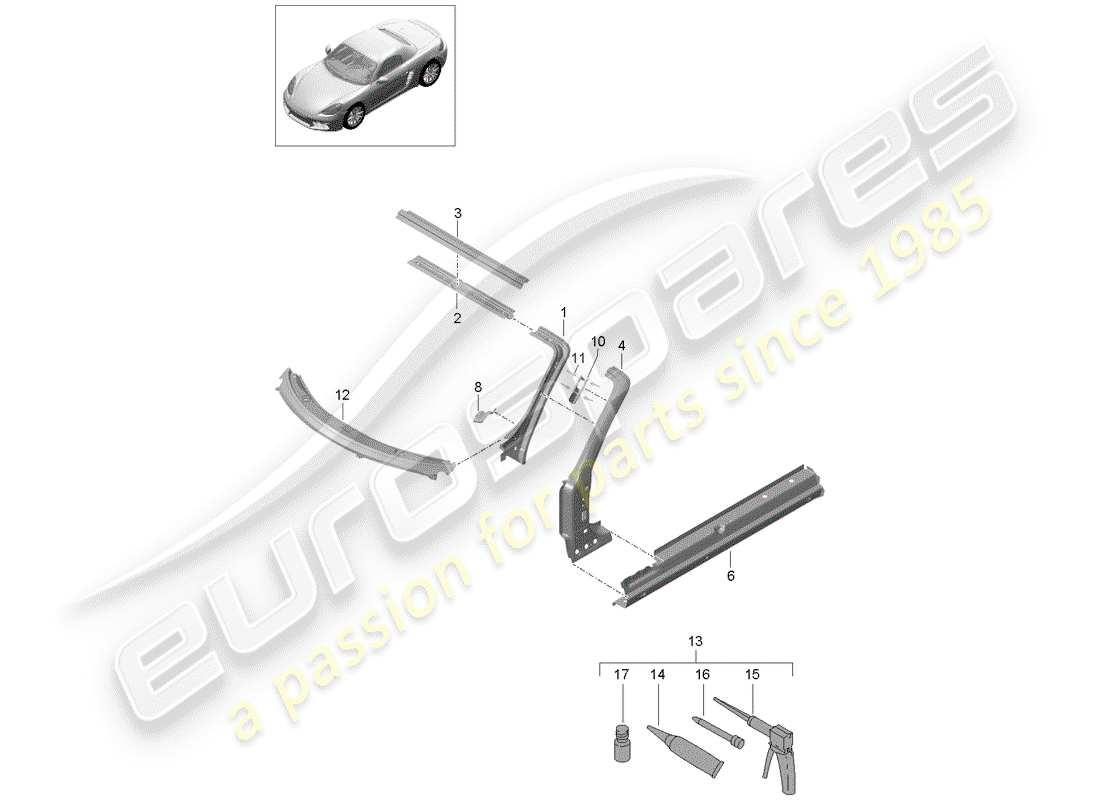 porsche 718 boxster (2019) cowl part diagram