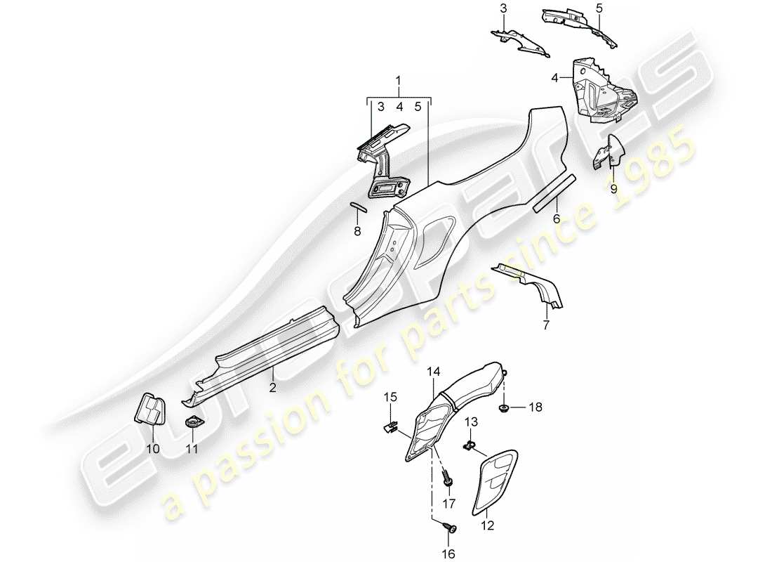 porsche 997 t/gt2 (2008) side panel part diagram