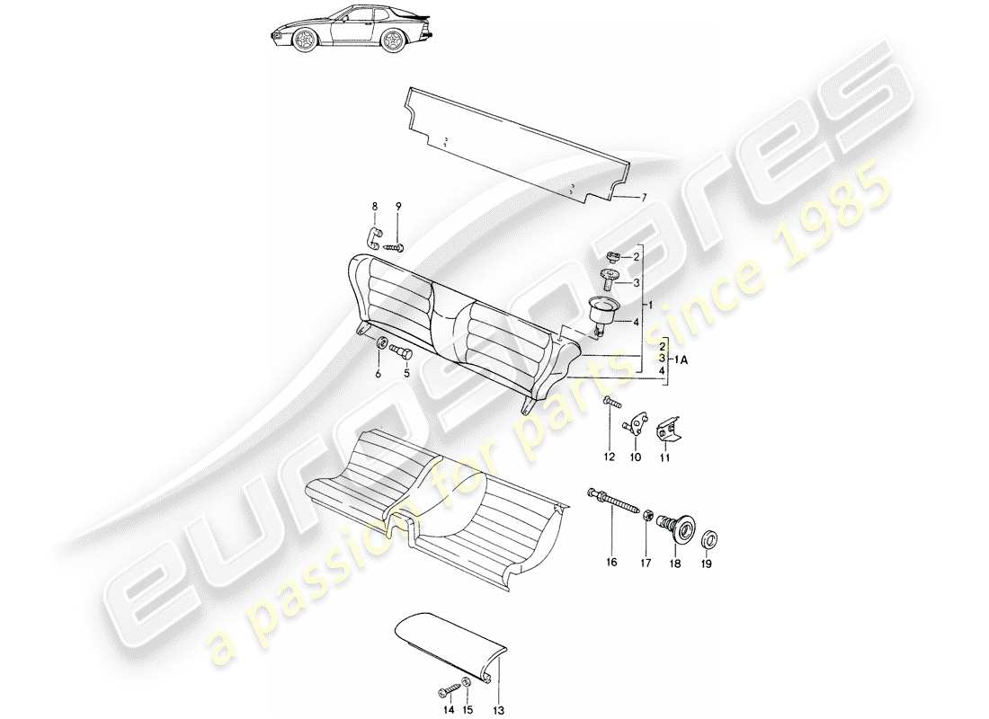 porsche seat 944/968/911/928 (1985) emergency seat - single parts - - d - mj 1989>> - mj 1990 part diagram