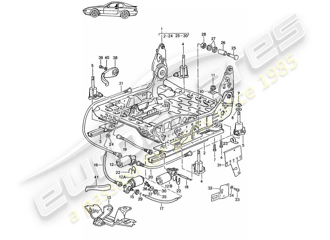 porsche seat 944/968/911/928 (1985) frame for seat - manually adjustable - electrically adjustable - d - mj 1992>> - mj 1995 part diagram