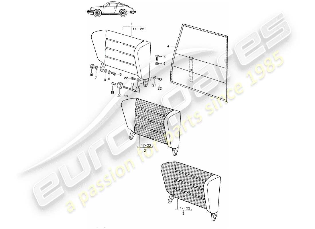 porsche seat 944/968/911/928 (1985) emergency seat backrest - - d - mj 1987>> - mj 1989 part diagram