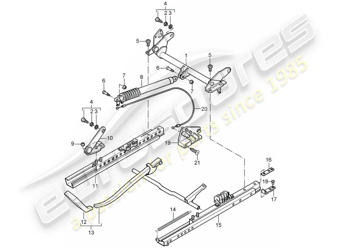 porsche 996 t/gt2 (2005) seat frame - sports seat - for vehicles with seat height - adjustment part diagram