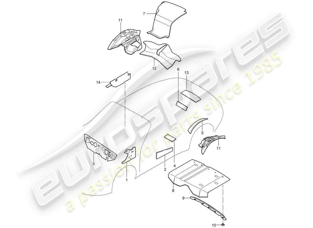 porsche 997 t/gt2 (2008) body shell part diagram