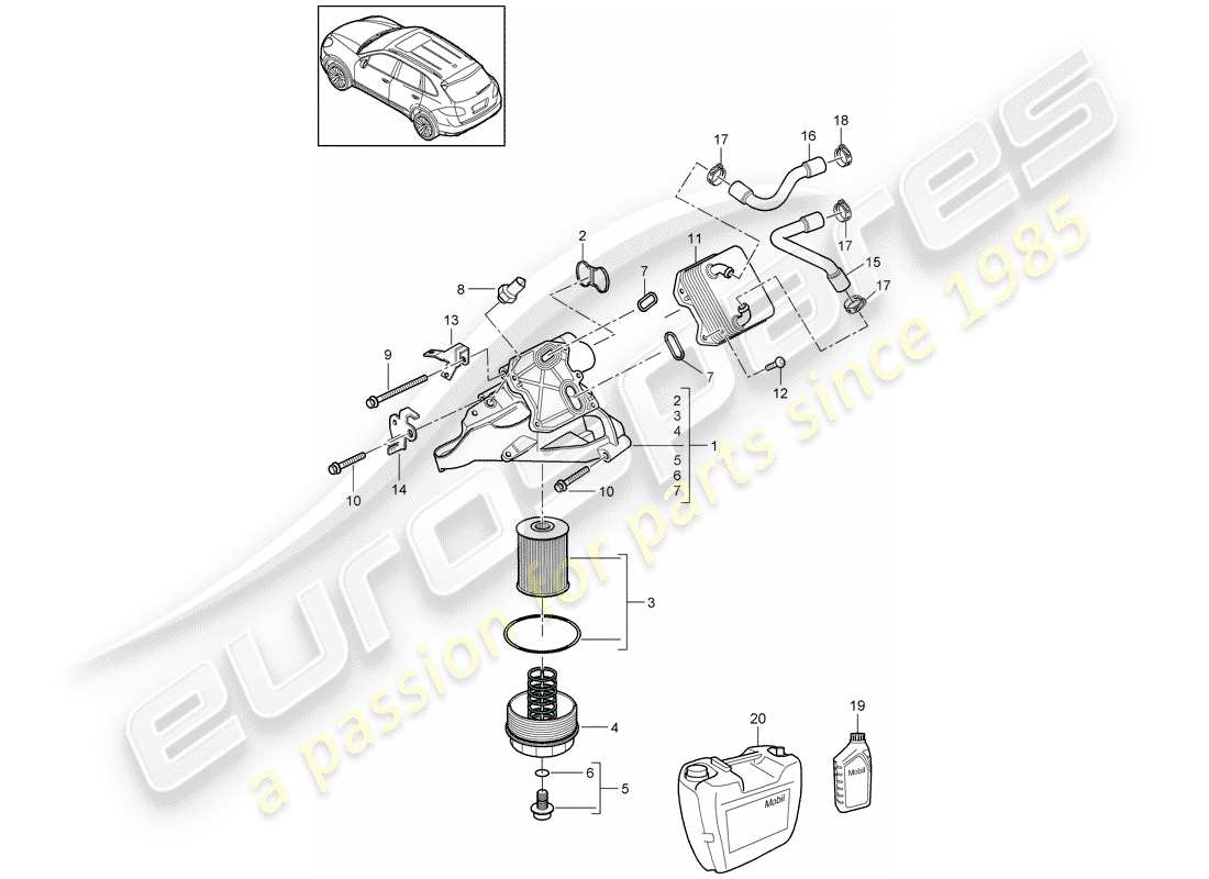 porsche cayenne e2 (2015) oil filter part diagram